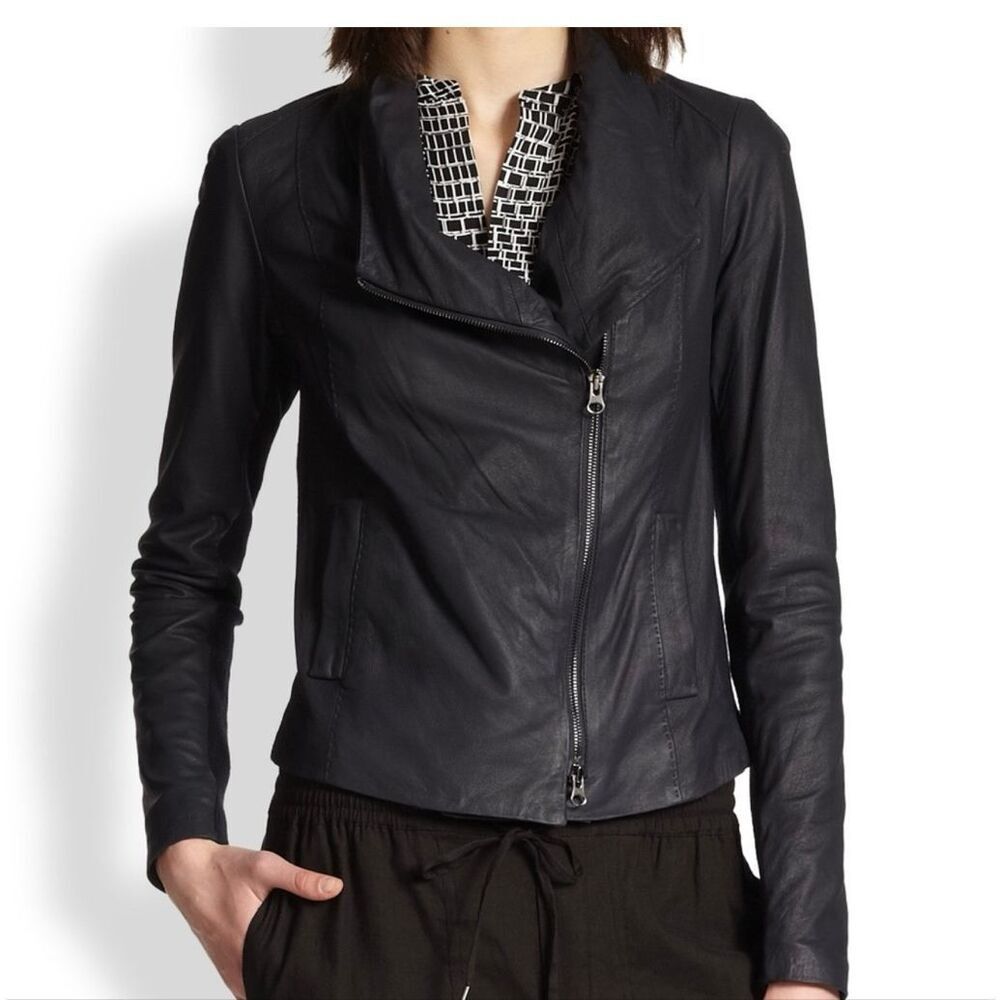 Vince Leather Scuba Jacket jacket asymmetric front-zip closure ribbed panels M